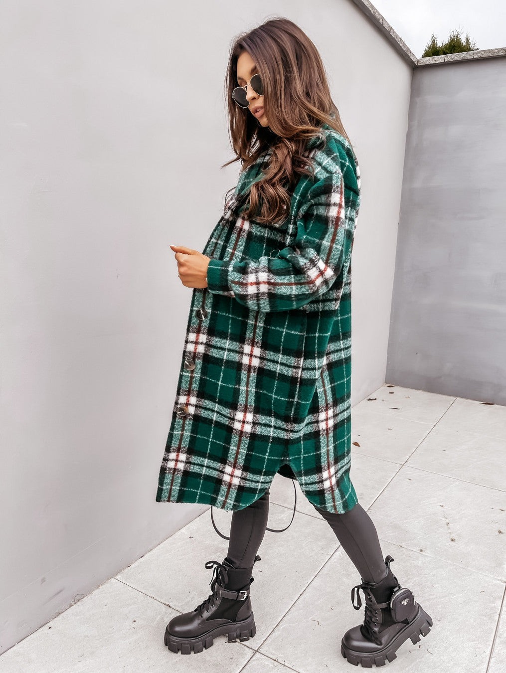 LEYA™ Manteau Long à Carreaux