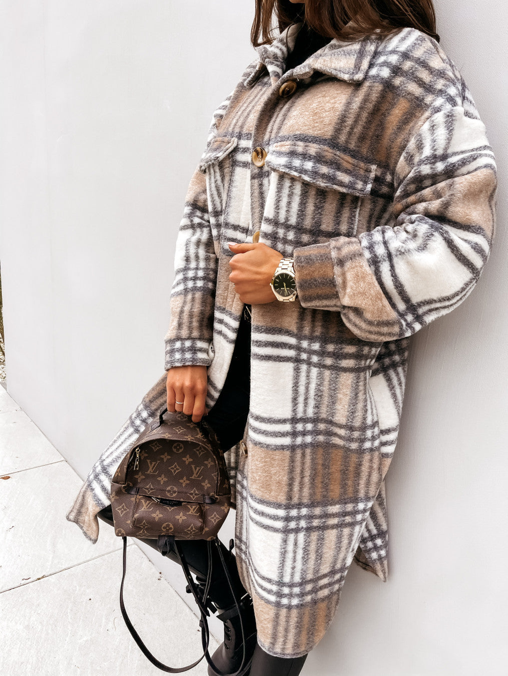 LEYA™ Manteau Long à Carreaux