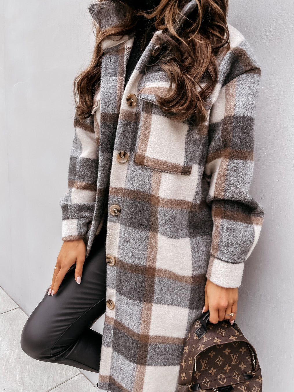 LEYA™ Manteau Long à Carreaux