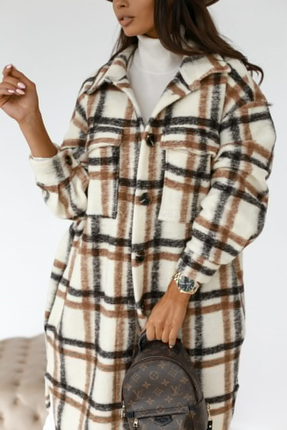 LEYA™ Manteau Long à Carreaux