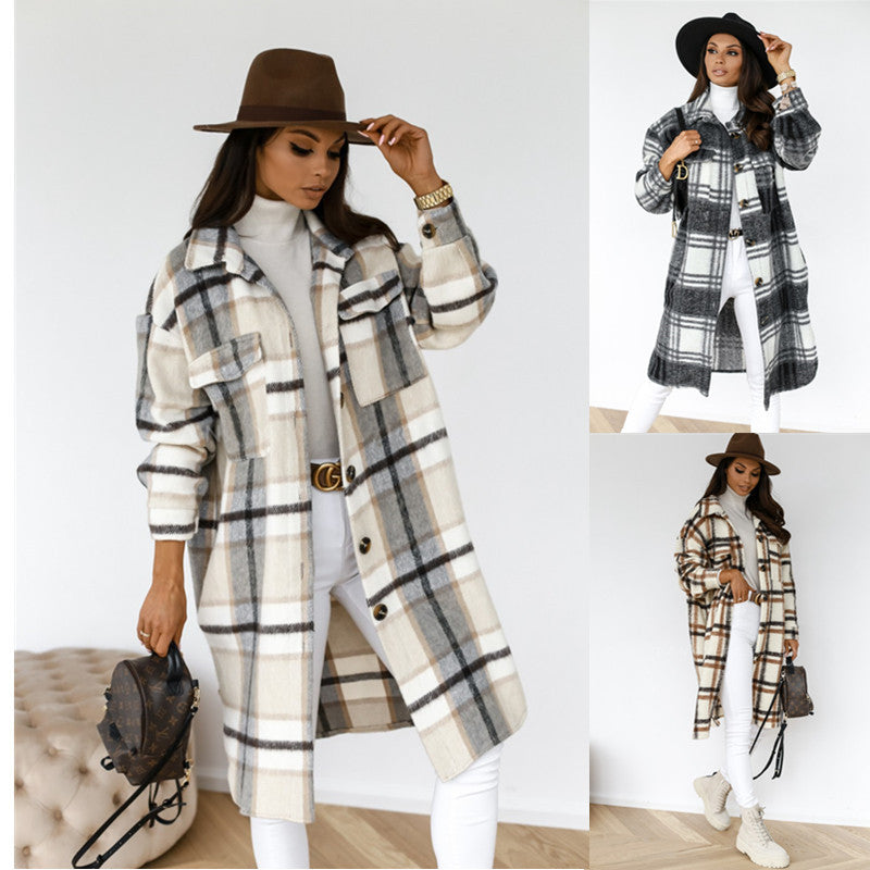 LEYA™ Manteau Long à Carreaux