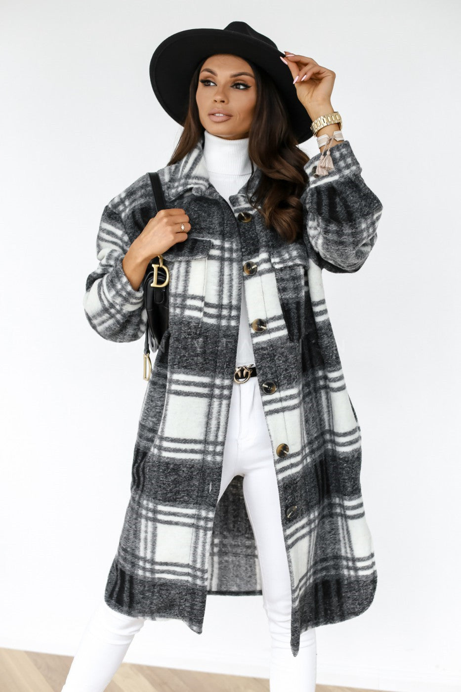 LEYA™ Manteau Long à Carreaux