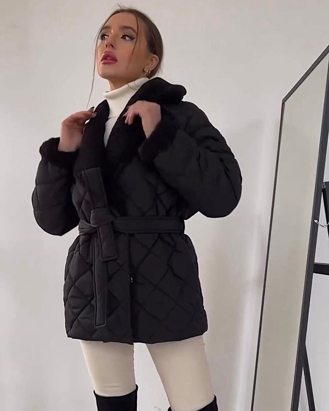CARLA™ Manteau à Carreaux avec Col Revers