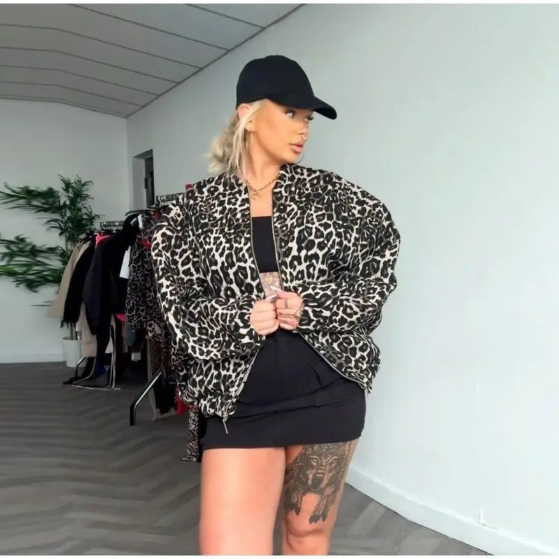 MELINA™ Veste Bomber Imprimé Léopard