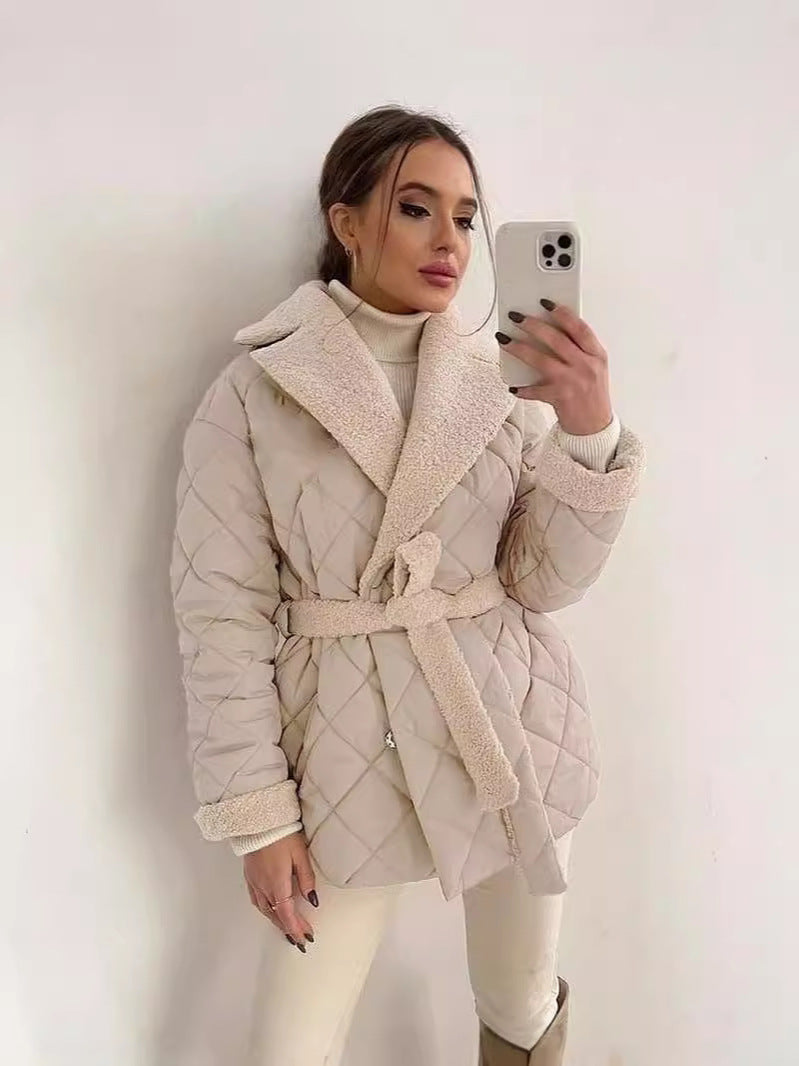CARLA™ Manteau à Carreaux avec Col Revers