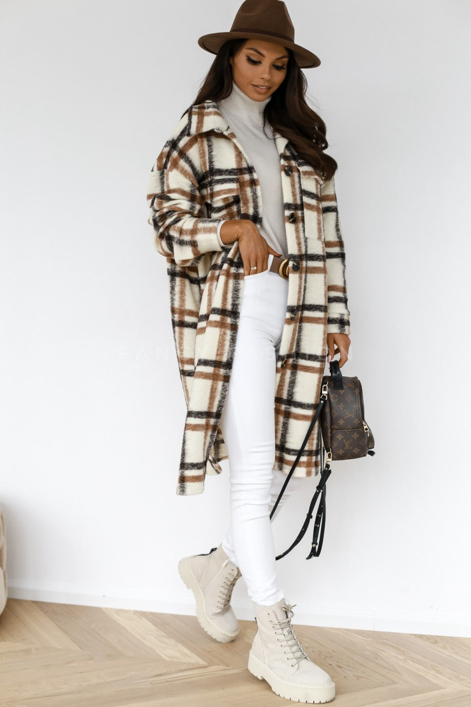 LEYA™ Manteau Long à Carreaux