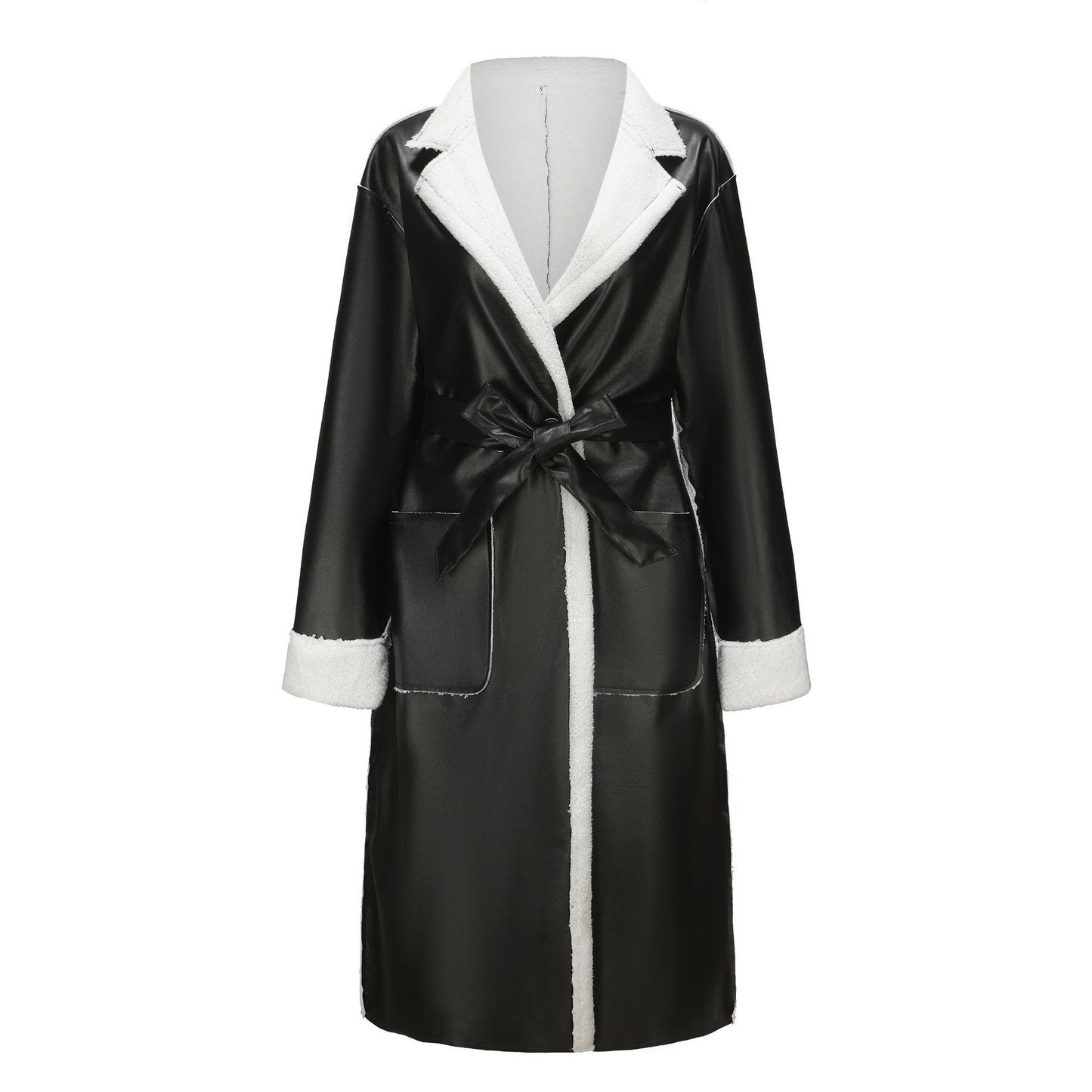 MELYA™ Manteau Long en Similicuir avec Doublure en Laine