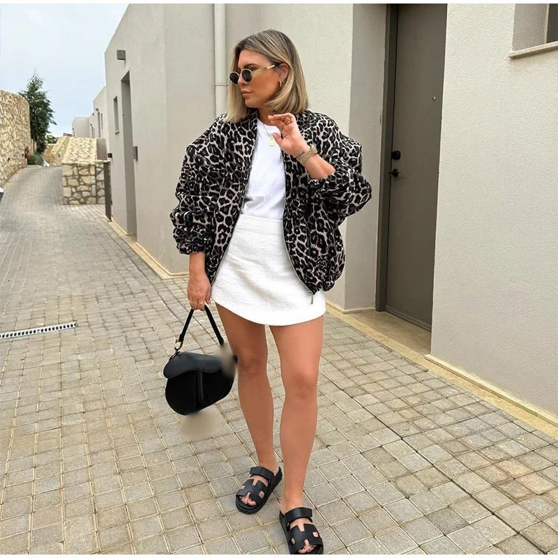 MELINA™ Veste Bomber Imprimé Léopard