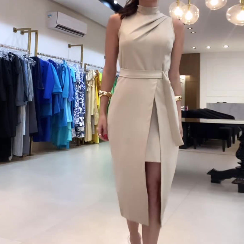 PENNY™ Robe longue plissée à col rond