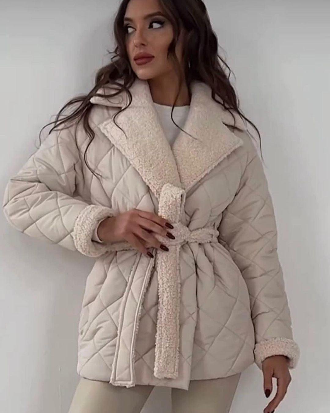 CARLA™ Manteau à Carreaux avec Col Revers