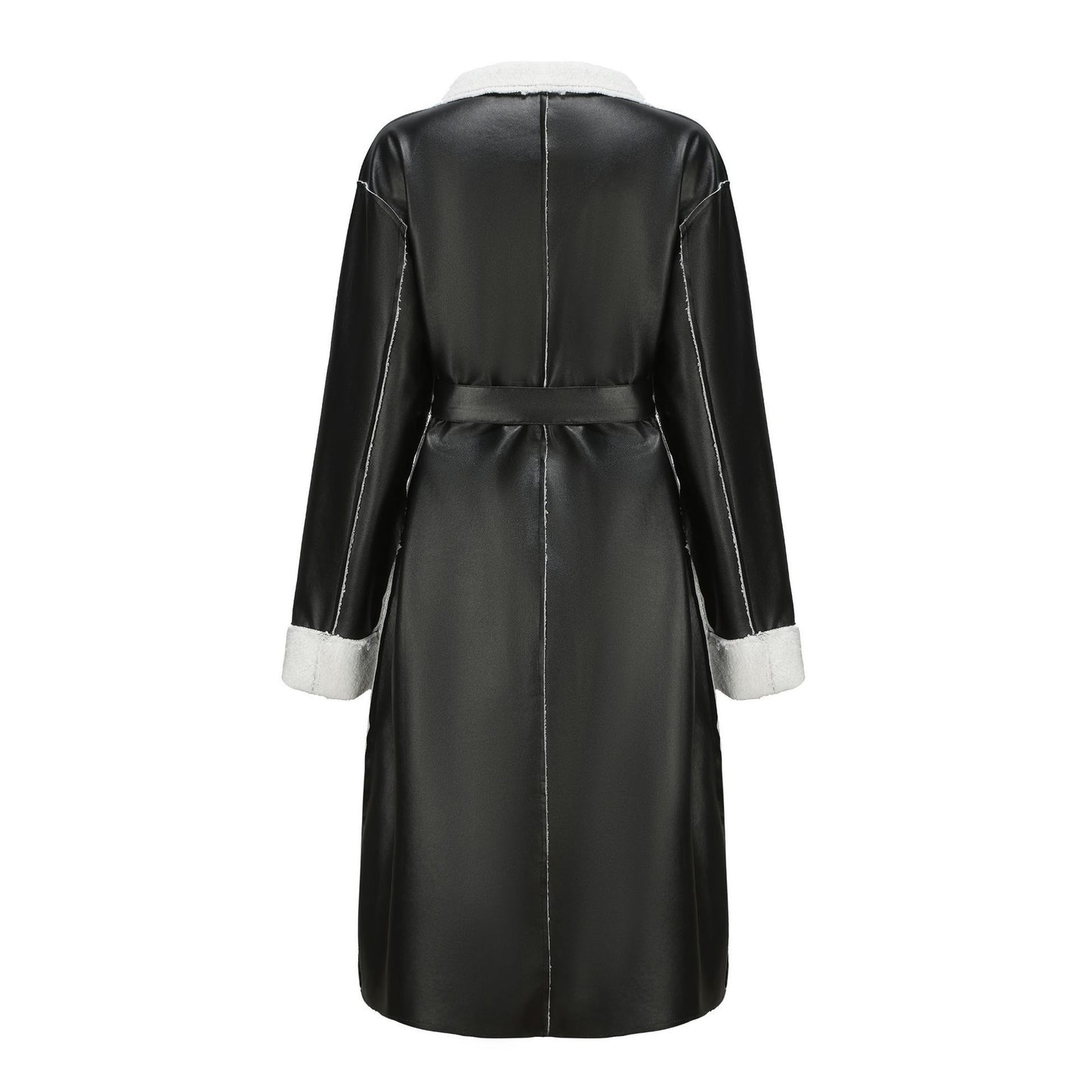 MELYA™ Manteau Long en Similicuir avec Doublure en Laine