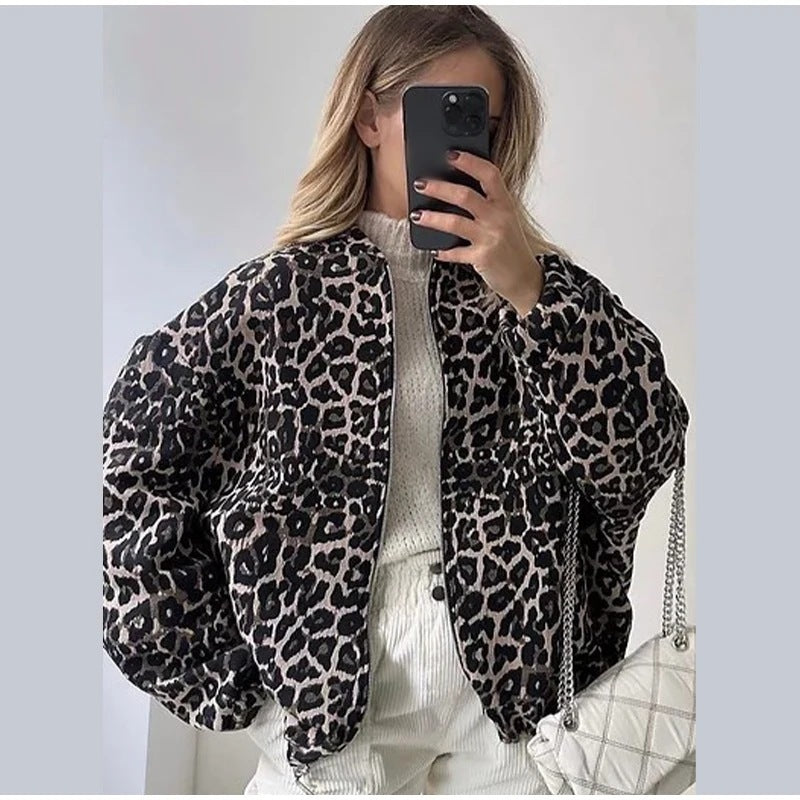 MELINA™ Veste Bomber Imprimé Léopard