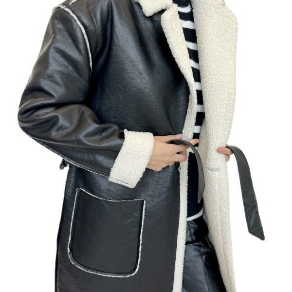 MELYA™ Manteau Long en Similicuir avec Doublure en Laine