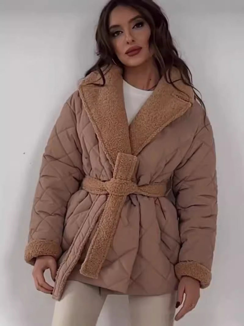 CARLA™ Manteau à Carreaux avec Col Revers