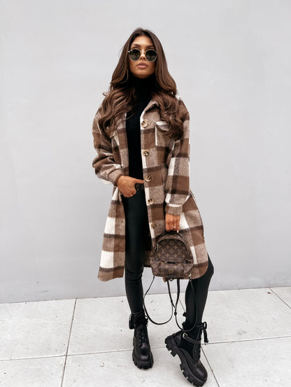 LEYA™ Manteau Long à Carreaux