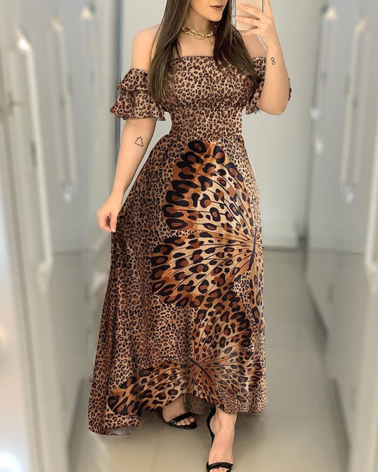 KARLI™ Robe chic imprimé léopard et Papillon