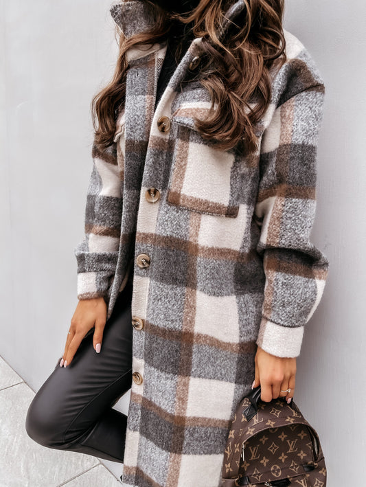 LEYA™ Manteau Long à Carreaux
