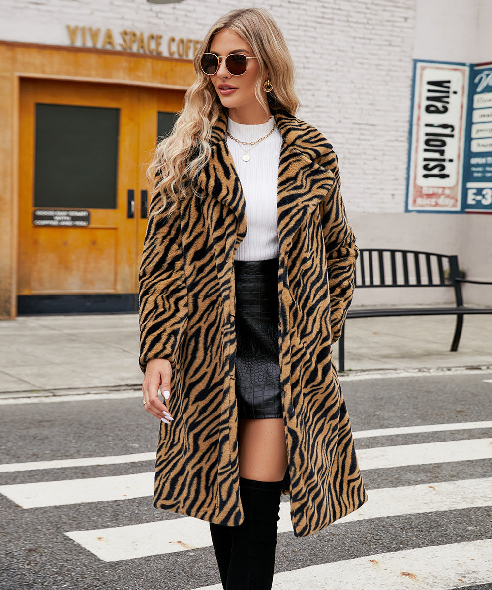 VIVIAN™ Manteau en fourrure modèle de zèbre