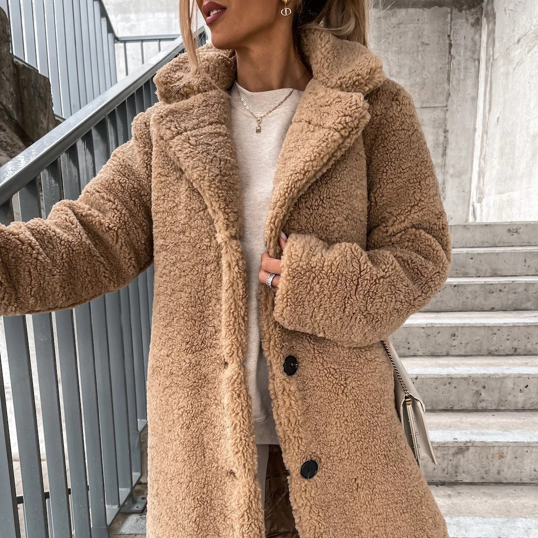 AROHA™ Manteau Long en Laine Bouclée