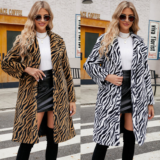 VIVIAN™ Manteau en fourrure modèle de zèbre