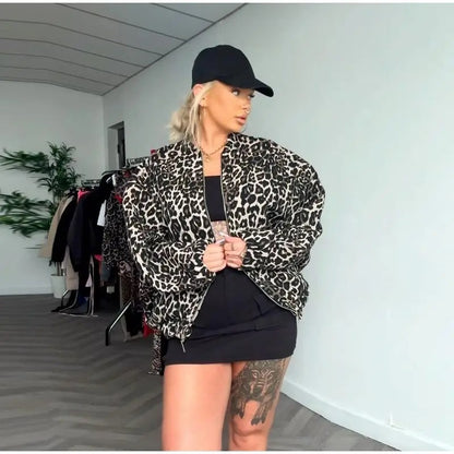MELINA™ Veste Bomber Imprimé Léopard