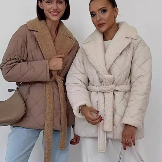 CARLA™ Manteau à Carreaux avec Col Revers
