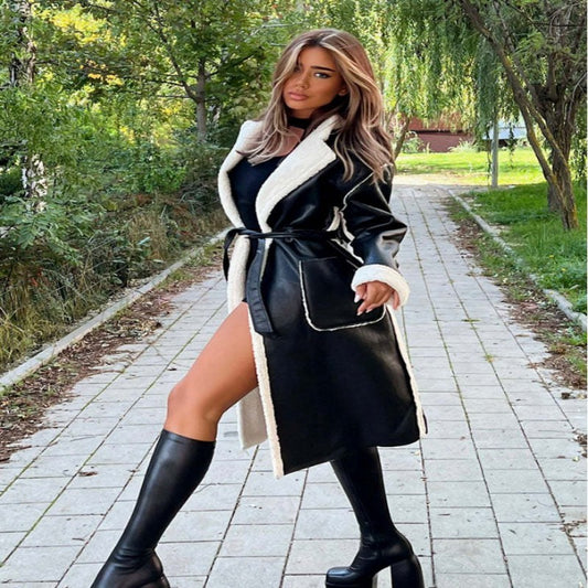 MELYA™ Manteau Long en Similicuir avec Doublure en Laine