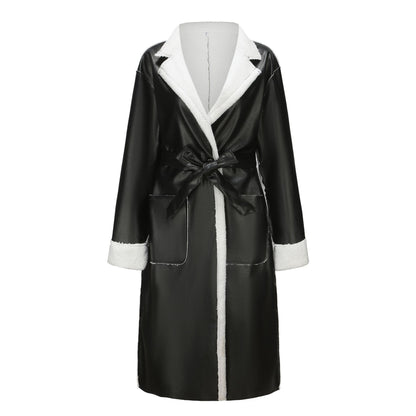 MELYA™ Manteau Long en Similicuir avec Doublure en Laine