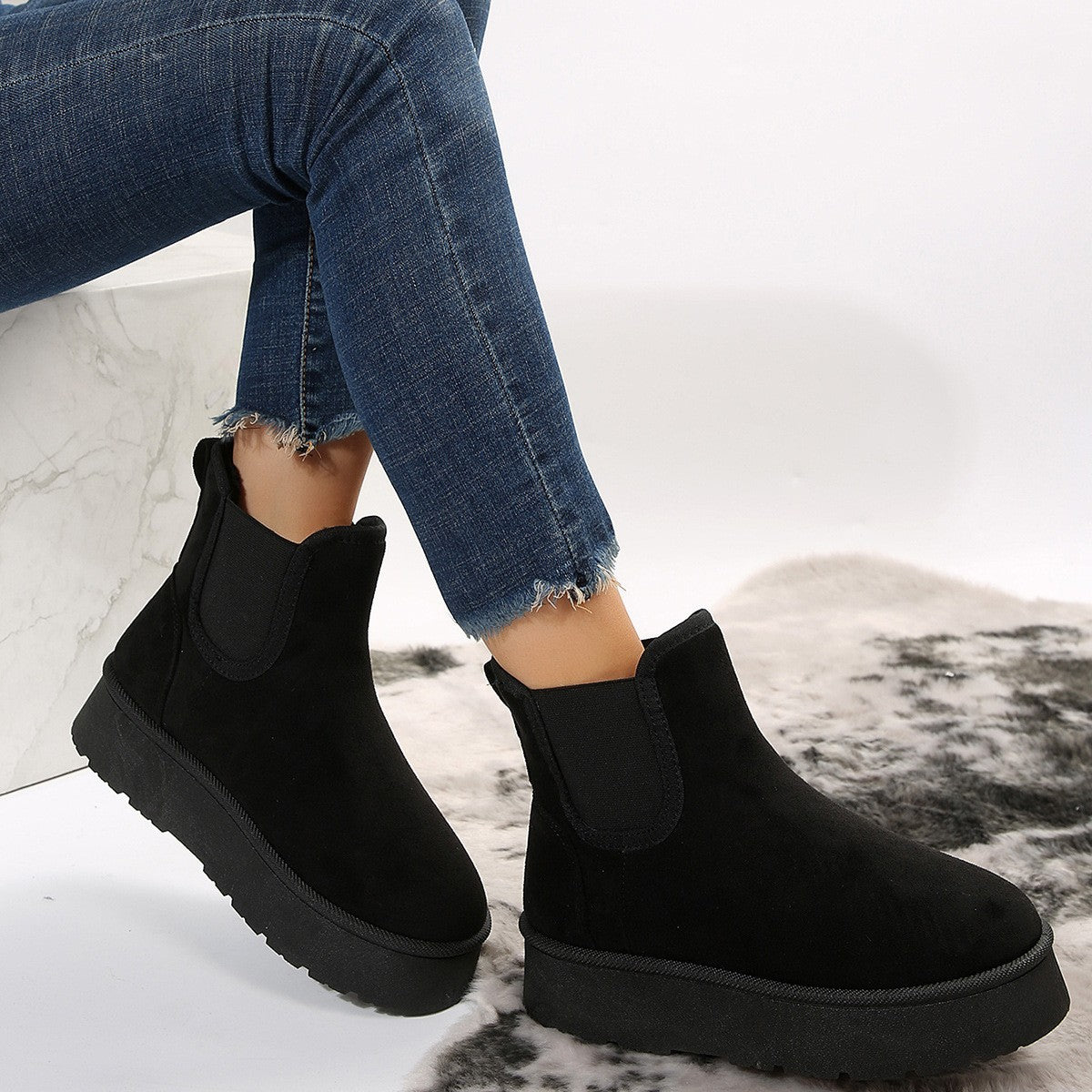 ALIA™  Bottines Bas Épais Mode Velours Rembourré