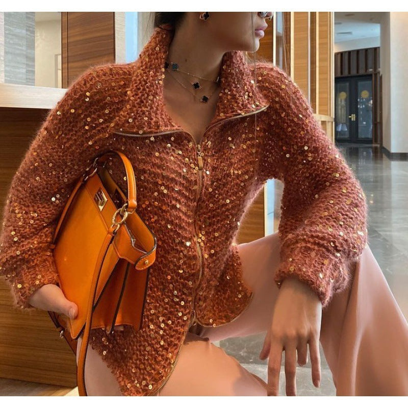 FELLA™  cardigan élégant en soie scintillante