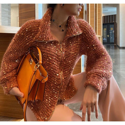 FELLA™  cardigan élégant en soie scintillante