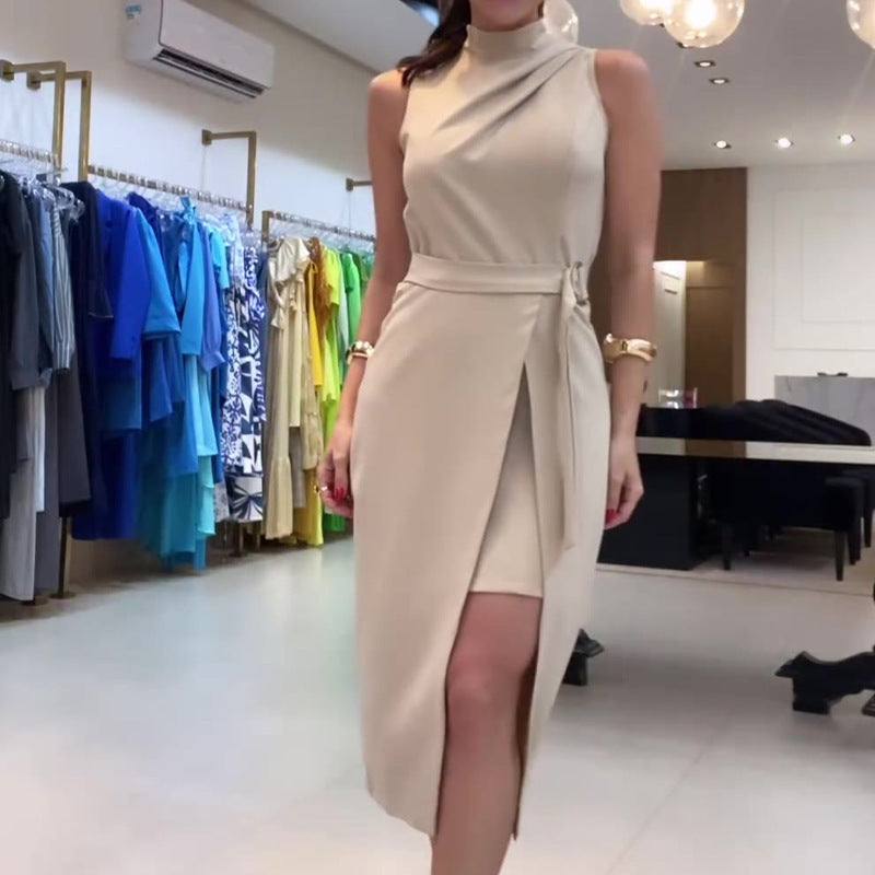 PENNY™ Robe longue plissée à col rond