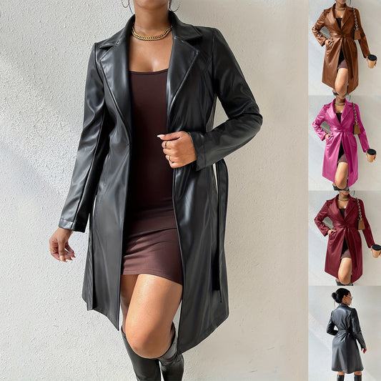 WELMA™ Trench-Coat Long en Similicuir