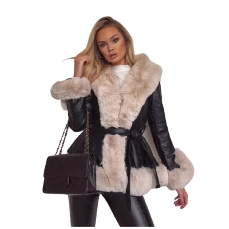 EMMA™ Manteau Glamour Cuir & Fourrure