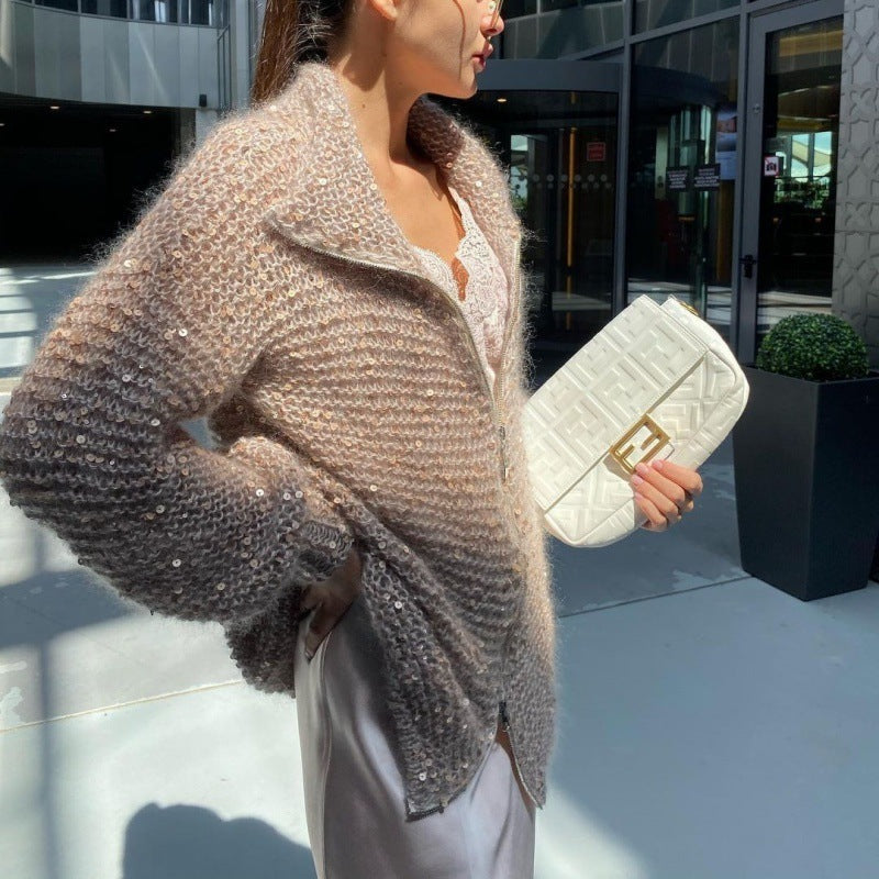 FELLA™  cardigan élégant en soie scintillante