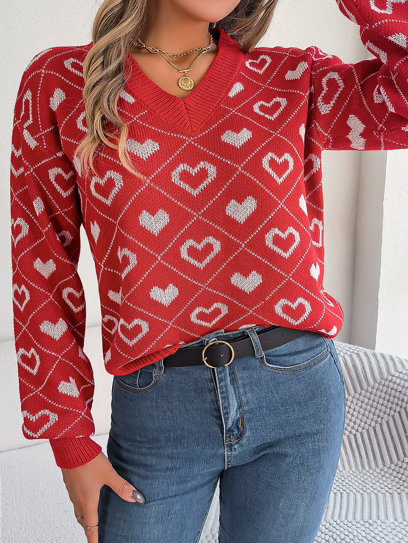 HANAH™ Pull à Manches Lanternes  Spécial Amour
