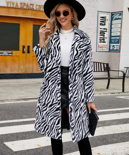 VIVIAN™ Manteau en fourrure modèle de zèbre