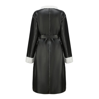 MELYA™ Manteau Long en Similicuir avec Doublure en Laine