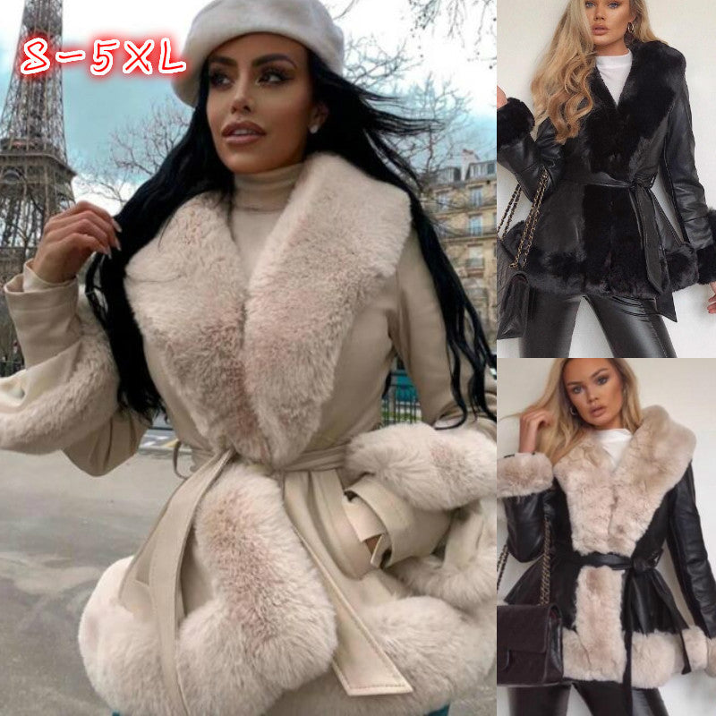 EMMA™ Manteau Glamour Cuir & Fourrure