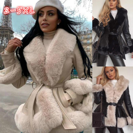 EMMA™ Manteau Glamour Cuir & Fourrure