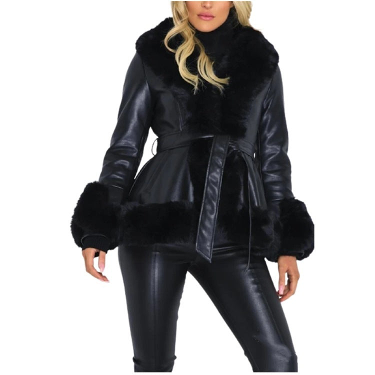EMMA™ Manteau Glamour Cuir & Fourrure