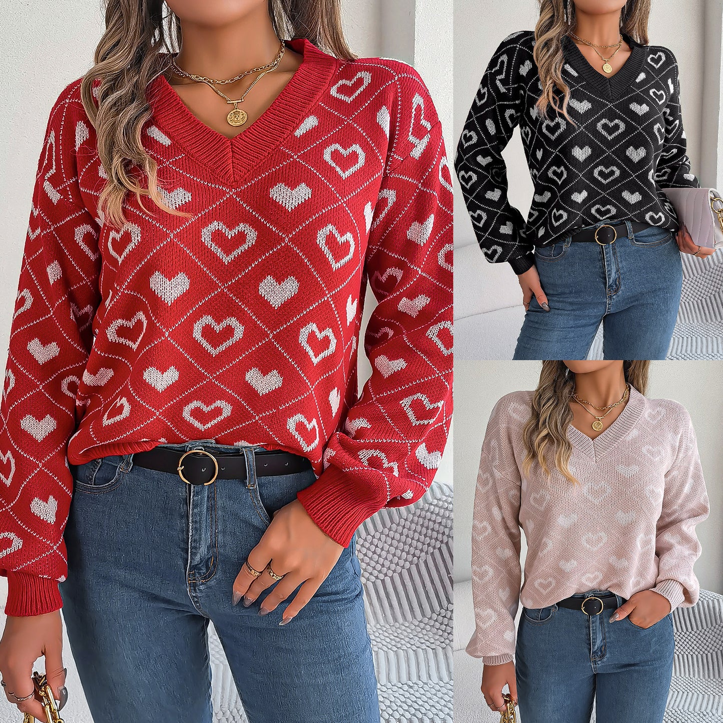 HANAH™ Pull à Manches Lanternes  Spécial Amour