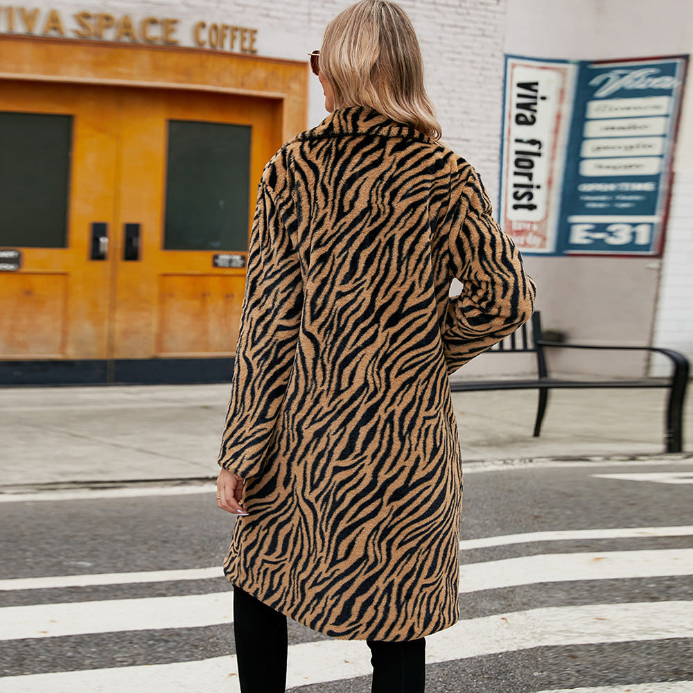 VIVIAN™ Manteau en fourrure modèle de zèbre