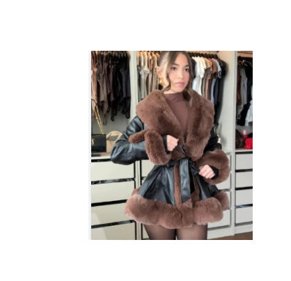 EMMA™ Manteau Glamour Cuir & Fourrure
