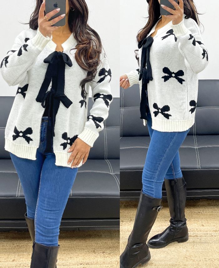 MARINA™ PULL CARDIGAN À NŒUD BRILLANT