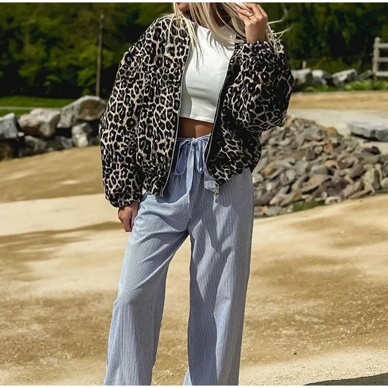 MELINA™ Veste Bomber Imprimé Léopard